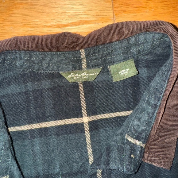 Vintage Eddie Bauer plaid button down with corduroy collar elbows and cuffs M - Picture 2 of 6
